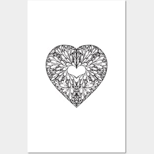 Black and White Blossoming Heart Posters and Art